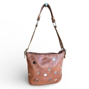 Vintage Rare Coach Leather Polka Dot Patchwork Shoulder Bag Silver Hardware